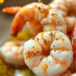 Can you air fry frozen cooked shrimp? recipe hero presentation - Close-up food photography of seasoned frozen cooked shrimp being tossed in a bowl with olive oil and