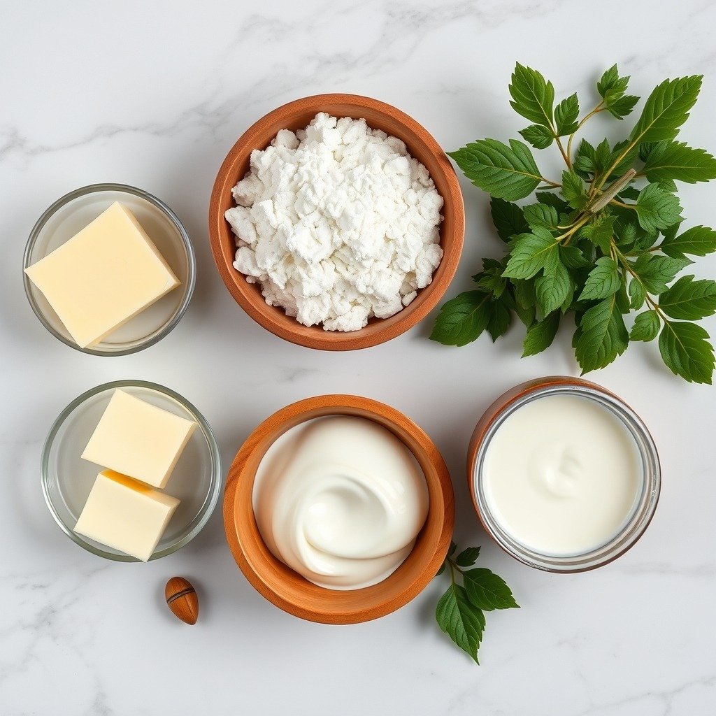 How long does it take to make how to fix runny buttercream without icing sugar? preparation close-up - Beautifully organized flatlay of ingredients including butter, cornstarch, and heavy cream on a marb