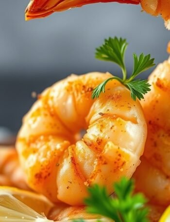 how to cook frozen shrimp in air fryer recipe hero presentation - Stunning photorealistic hero shot of how to cook frozen shrimp in air fryer, featuring seasoned cris