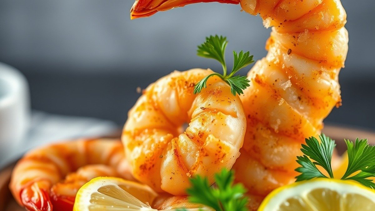 how to cook frozen shrimp in air fryer recipe hero presentation - Stunning photorealistic hero shot of how to cook frozen shrimp in air fryer, featuring seasoned cris