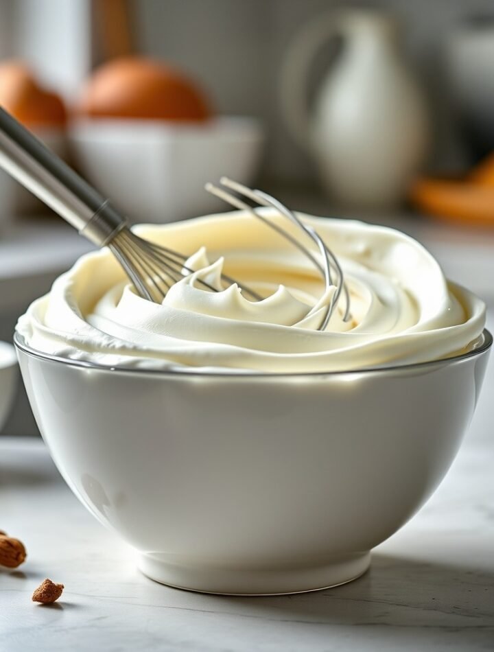 Secrets to Fixing Runny Buttercream Without Icing Sugar recipe hero presentation - Photorealistic macro shot of a bowl of creamy white buttercream frosting with a whisk resting inside