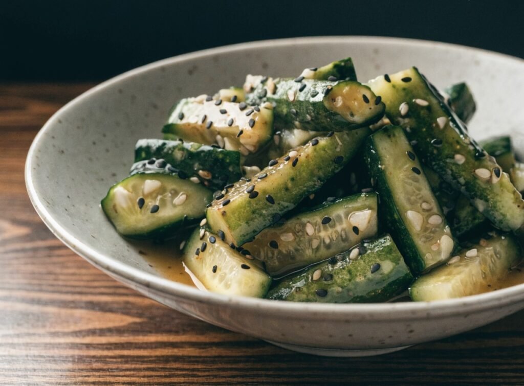 Why do you smash cucumbers in a salad? recipe hero presentation - Stunning photorealistic hero shot of Why do you smash cucumbers in a salad?, featuring bruised crunc