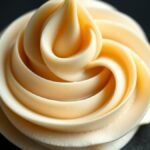 Can I use cornstarch to thicken cream cheese frosting? recipe hero presentation - A close-up macro shot of a rich, thick cream cheese frosting swirl on a dark slate background, profe