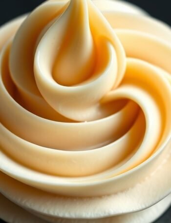 Can I use cornstarch to thicken cream cheese frosting? recipe hero presentation - A close-up macro shot of a rich, thick cream cheese frosting swirl on a dark slate background, profe