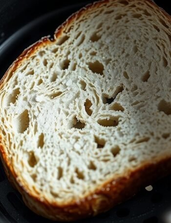 Can you put frozen bread directly into an air fryer? recipe hero presentation - A close-up photorealistic food photography shot of a single frozen slice of sourdough bread resting
