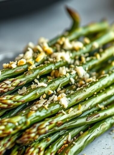 how to cook frozen asparagus in air fryer recipe hero presentation - Stunning photorealistic hero shot of how to cook frozen asparagus in air fryer, crispy charred tips,
