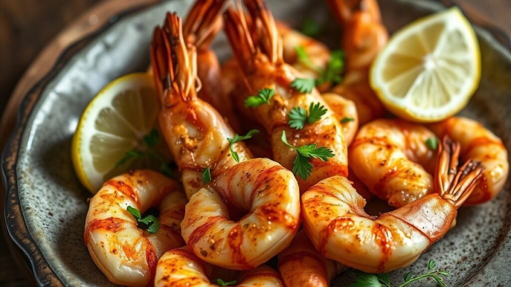 how to cook frozen prawns in air fryer recipe hero presentation - A stunning photorealistic hero shot of how to cook frozen prawns in air fryer, featuring seasoned cr