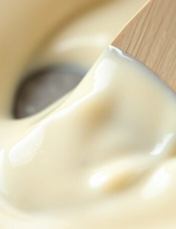 how to fix broken heavy cream sauce recipe hero presentation - Stunning photorealistic hero shot of how to fix broken heavy cream sauce in a skillet, glossy and sm