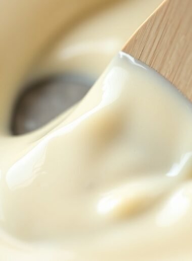 how to fix broken heavy cream sauce recipe hero presentation - Stunning photorealistic hero shot of how to fix broken heavy cream sauce in a skillet, glossy and sm