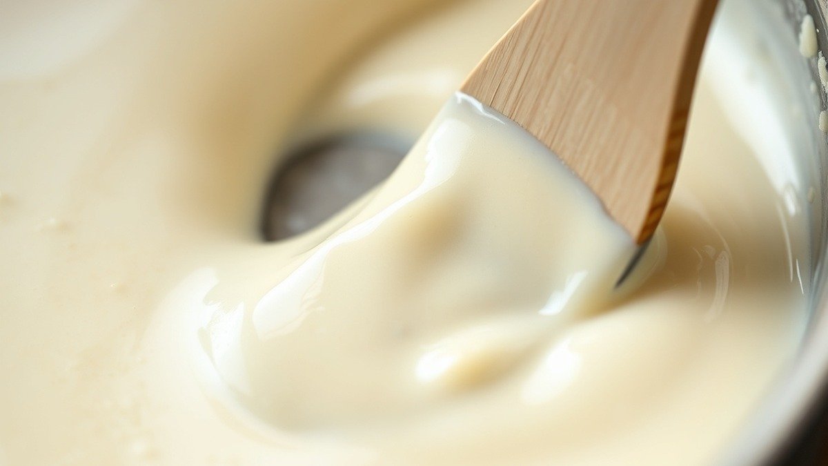 how to fix broken heavy cream sauce recipe hero presentation - Stunning photorealistic hero shot of how to fix broken heavy cream sauce in a skillet, glossy and sm