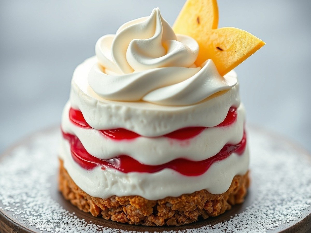 how to fix runny cream cheese filling final dish overhead - Appetizing final presentation of a finished dessert featuring a perfectly stabilized and rich cream