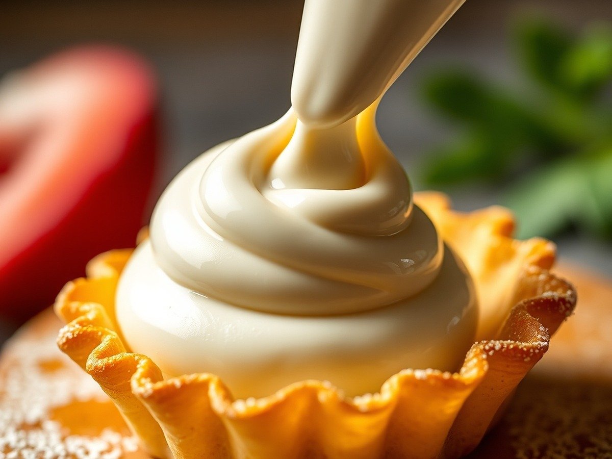 how to fix runny cream cheese filling plating and garnish - Detailed shot of a thick, luscious cream cheese filling piping smoothly onto a freshly baked pastry