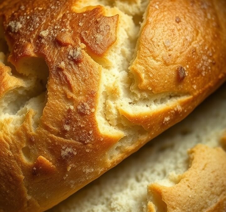 What temperature should I use to thaw bread in an air fryer? recipe hero presentation - A close-up photorealistic shot of a golden artisanal loaf of bread inside a modern black air fryer b
