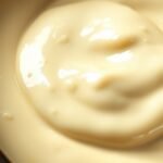 Why did my heavy cream sauce separate and turn oily? recipe hero presentation - A macro shot of a glossy, smooth white alfredo sauce in a ceramic pan, captured with professional cu