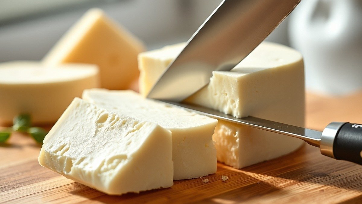 Why does cream cheese get runny when mixed? recipe hero presentation - A macro shot of a block of cream cheese on a wooden cutting board with a silver knife cutting a clea