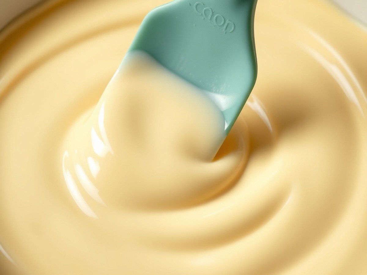 Can you make runny no bake cheesecake filling ahead of time? preparation close-up - A smooth bowl of cheesecake filling being scooped with a professional silicone spatula, highlighting