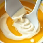 Can you make runny tiramisu filling ahead of time? preparation close-up - A close-up shot of a silicone spatula gently folding whipped heavy cream into a rich yellow egg and
