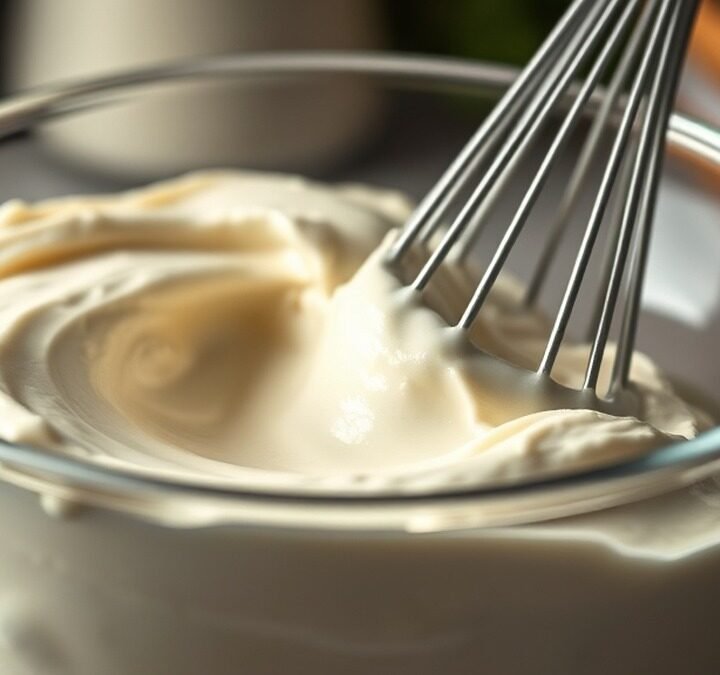 How long does it take to prepare runny tiramisu filling? recipe hero presentation - A close-up photorealistic shot of velvety mascarpone cream being whipped in a glass bowl with a stai