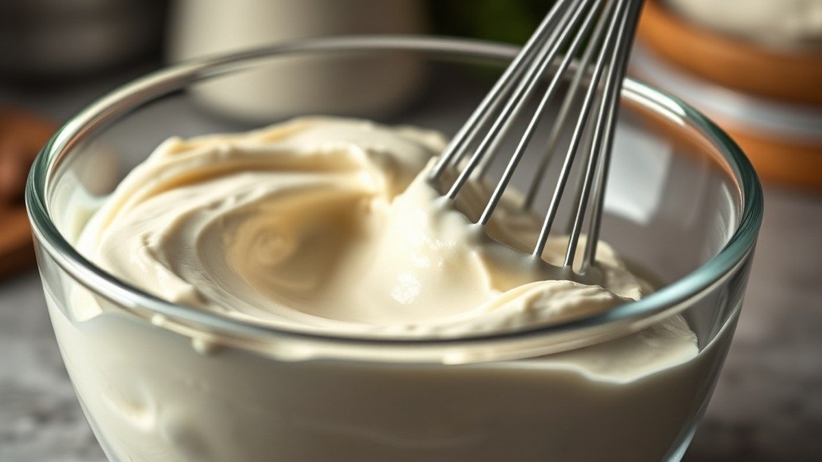 How long does it take to prepare runny tiramisu filling? recipe hero presentation - A close-up photorealistic shot of velvety mascarpone cream being whipped in a glass bowl with a stai