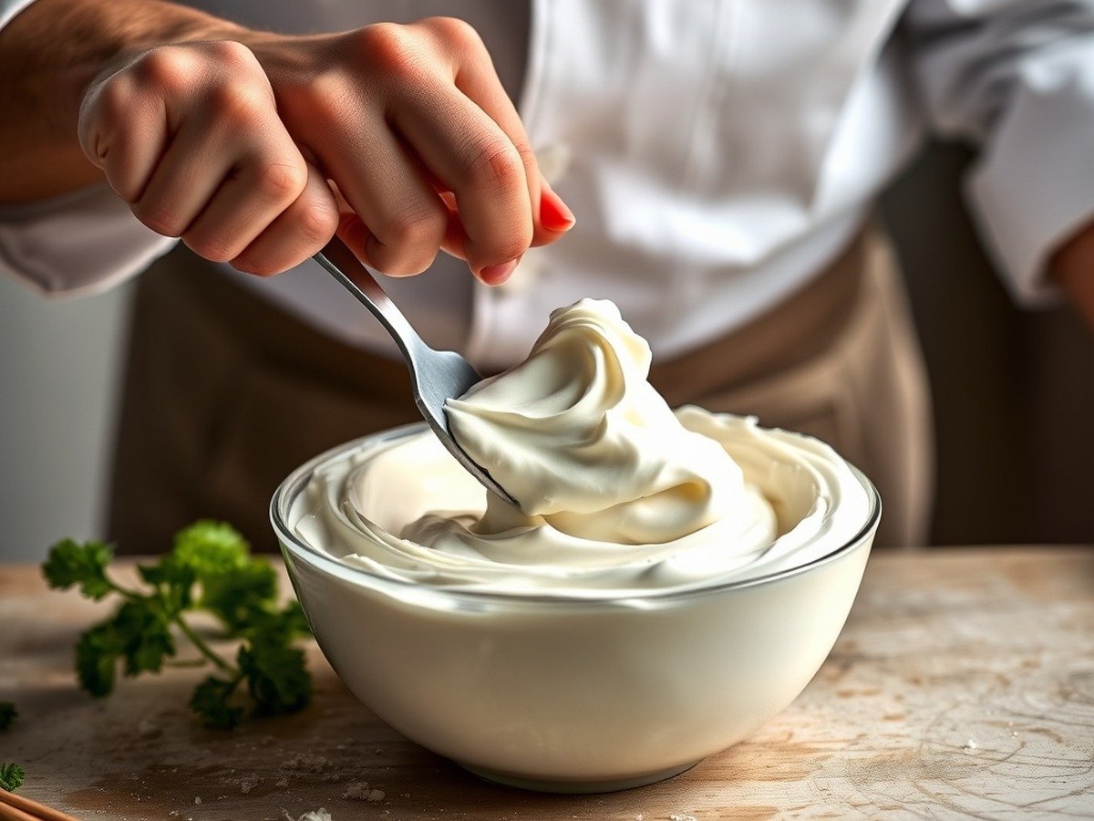 how to fix runny no bake cheesecake filling cooking process - Action shot of a chef gently folding whipped cream into a smooth cream cheese mixture using a silico