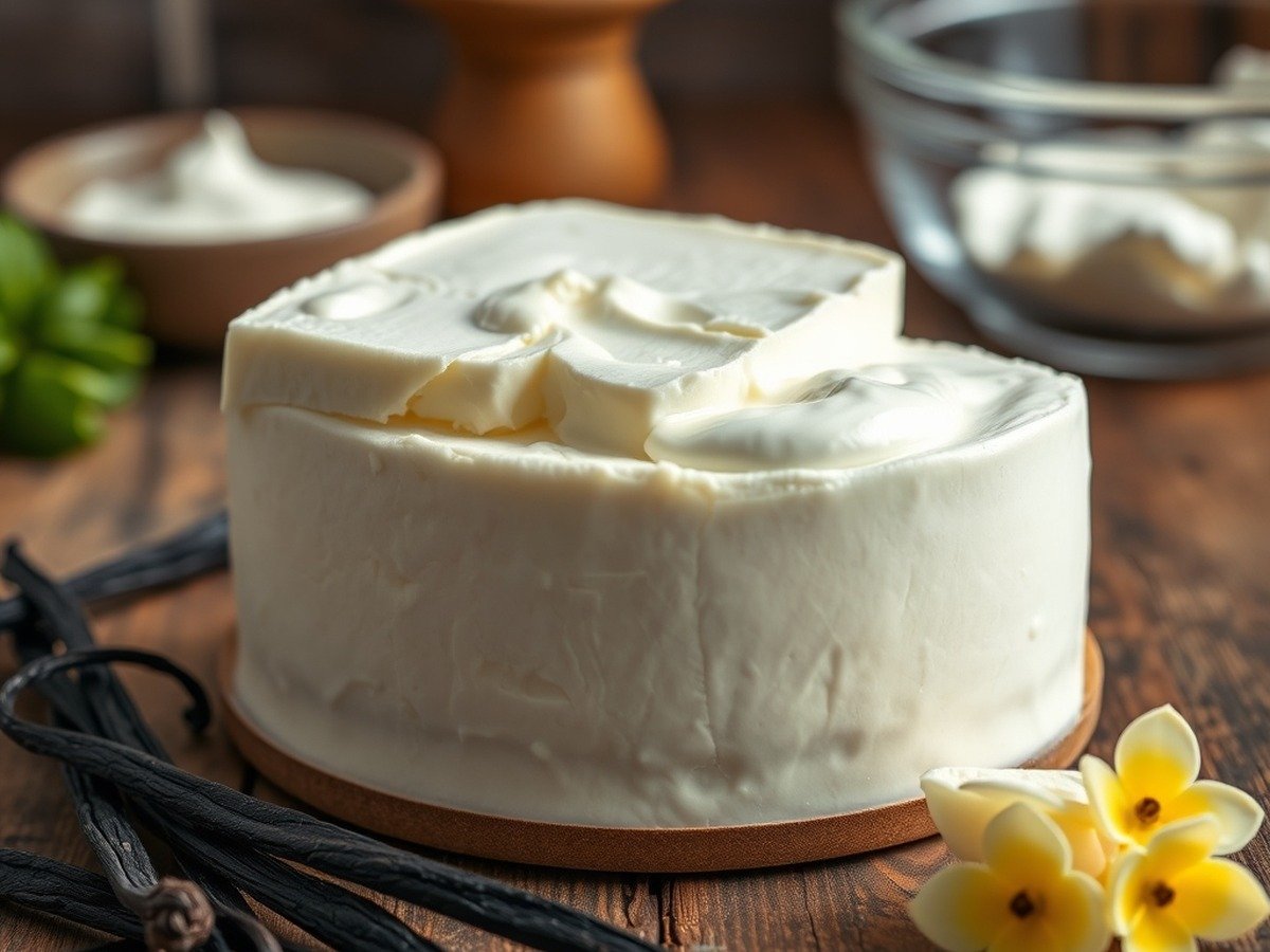 What is the secret to perfect runny no bake cheesecake filling? preparation close-up - A photorealistic image of block cream cheese and heavy whipping cream being prepared on a rustic woo