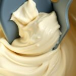 What is the secret to perfect runny tiramisu filling? recipe hero presentation - Close-up of smooth, luscious mascarpone cream filling being gently folded with a silicone spatula in
