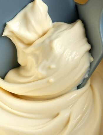 What is the secret to perfect runny tiramisu filling? recipe hero presentation - Close-up of smooth, luscious mascarpone cream filling being gently folded with a silicone spatula in